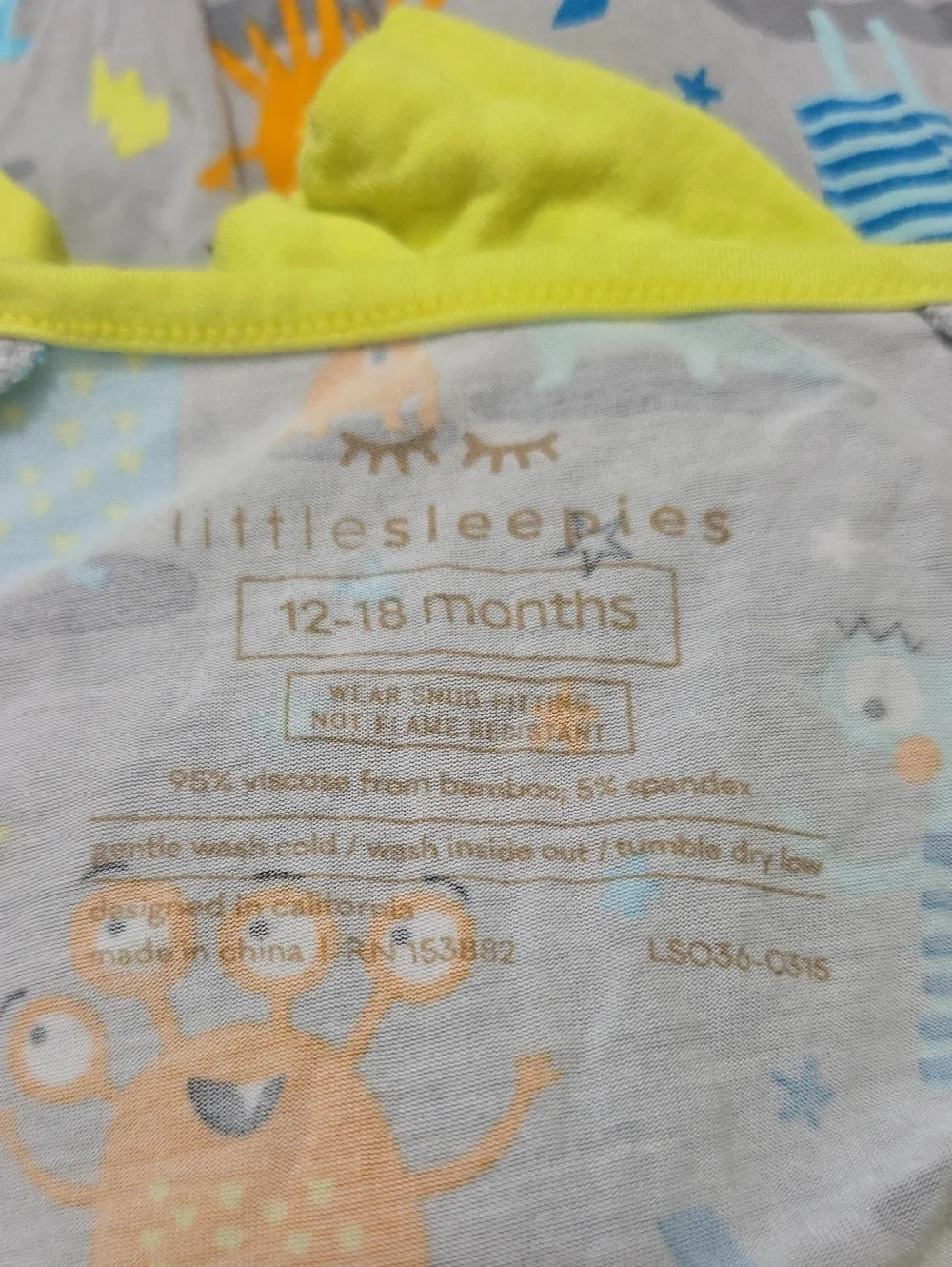 Little Sleepies Monster Mayhem Zippy Size 12-18 Months